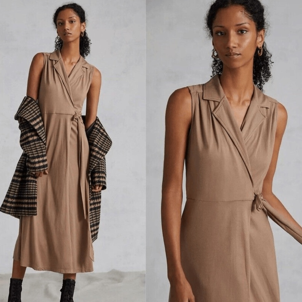 Anthropologie Porridge Wrap Shirtdress in Taupe NWOT